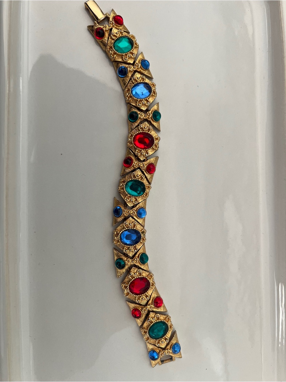 Vintage Gold-Tone Bracelet with Red, Blue & Green Glass Stones